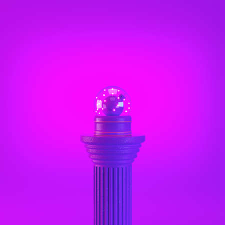 Christmas snowglobe with christmas ball on ancient column. 3d renderの写真素材