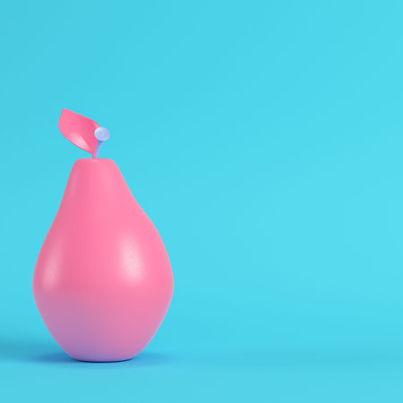Pink pear on bright blue background in pastel colors. Minimalism concept. 3d render