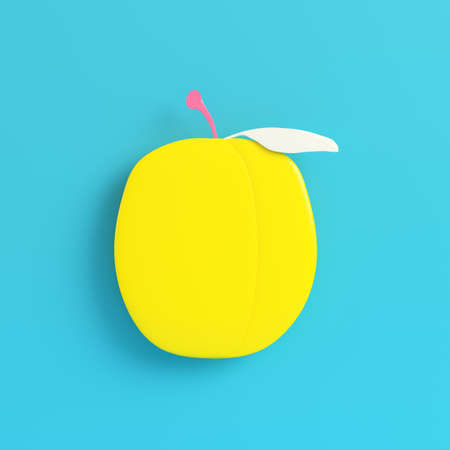 Yellow plum on bright blue background in pastel colors. Minimalism concept. 3d renderの写真素材
