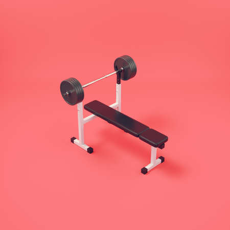Barbell with bench on bright red background. 3d renderの写真素材