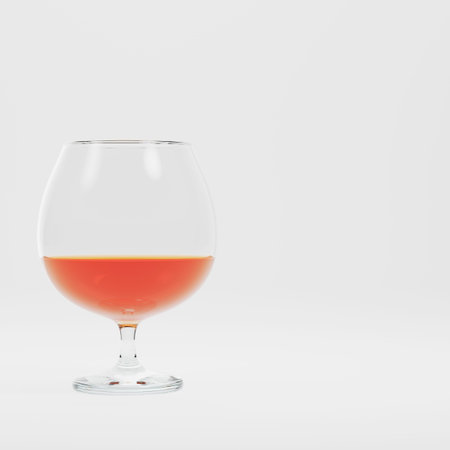 Glass with alcohol on bright background. 3d render