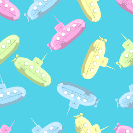 Cartoon-styled submarine seamless pattern.のイラスト素材