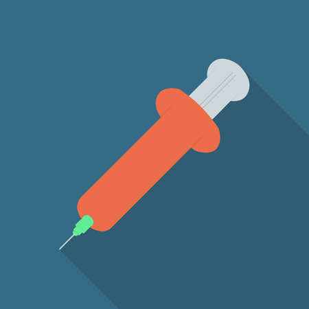 Medical syringe icon. Vector illustration with long shadowのイラスト素材
