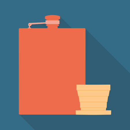 Hip flask with cup icon. Vector illustration with long shadowのイラスト素材