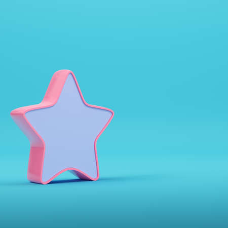 Pink star on bright blue background in pastel colors. Minimalism concept. 3d renderの写真素材