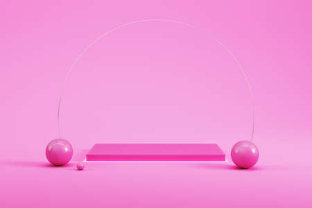 Abstract minimal background. Pink pedestal with abstract shape geometry for product display. 3d illustrationの写真素材