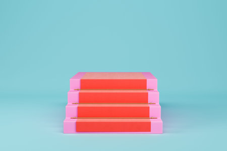 Pink heart shape pedestal with on light blue background for product display. 3d renderingの写真素材