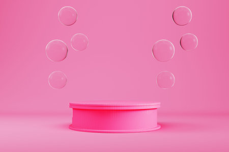 Abstract minimal background. Pink geometriacal pedestal for product display. 3d illustration