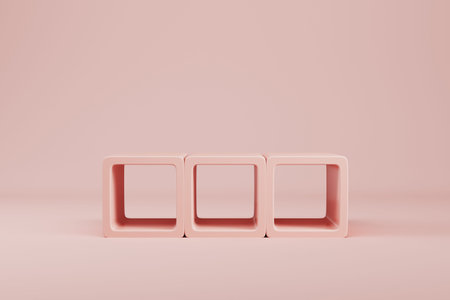 Cream pink color boxes on pastel background for product display. 3d render