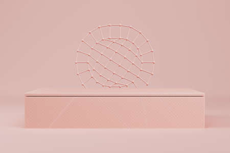 Cream pink color pedestal with abstract shape geometry on pastel background for product display. 3d illustrationの写真素材