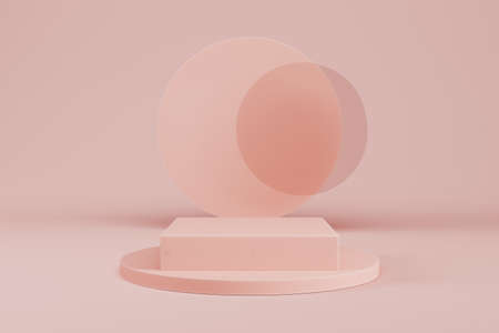 Cream pink color pedestal with abstract shape geometry on pastel background for product display. 3d illustrationの写真素材