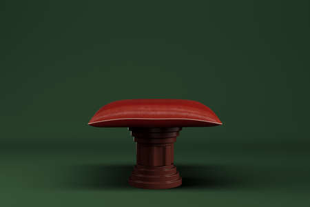 Abstract minimal background. Cylindrical platform with leather pillow on ancient pillar for product display. 3d renderingの写真素材