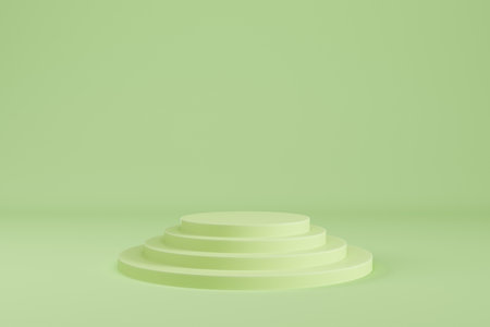 Abstract minimal pastel background. Light yellow cylindrical pedestal with geometrical shape for display product. 3d illustrationの写真素材