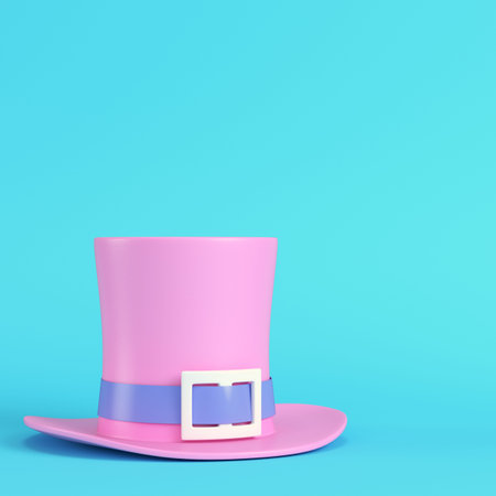 Pink St. Patrick`s day top heat on bright blue background in pastel colors. Minimalism concept. 3d renderの写真素材