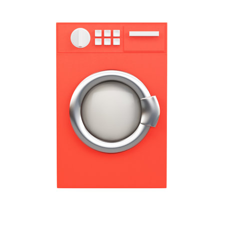 Red washing mashine isolated on white background. 3d renderingの写真素材