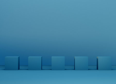 Minimalism blue color interior scene with cubes. 3d rendering