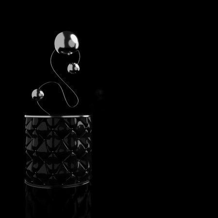 Abstract minimal background. Cylindrical stiched podium with metal geometrical shape. 3d illustrationの写真素材