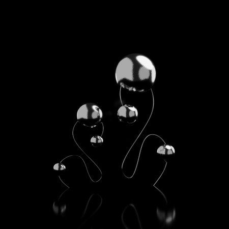 Abstract minimal background. Metal spheres and curves geometrical shape. 3d illustrationの写真素材