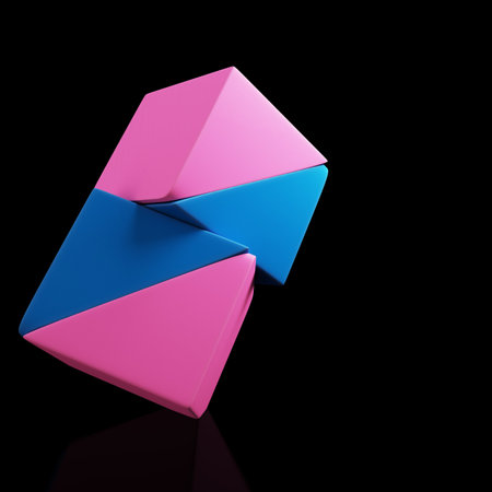 Abstract minimal background. Two pink and blue boxes maded from triangles. 3d rendering