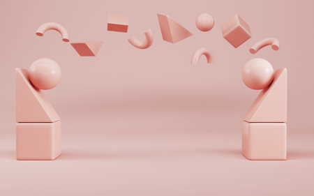 Minimal background. Abstract geometric figures on bright cream color background in pastel colors....