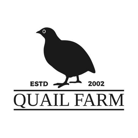 vector logotype of quail farm with silhouette of bird isolated in white background. vintage logo illustrationのイラスト素材