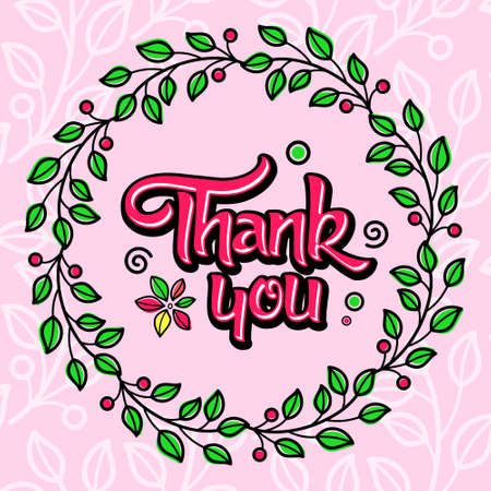 thank you, vector cards template design for greeting cards with doodle floral patternのイラスト素材