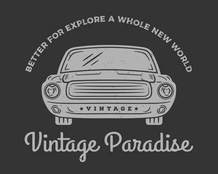Vector design of vintage car with grey color isolated on black background. Classic emblem template.のイラスト素材