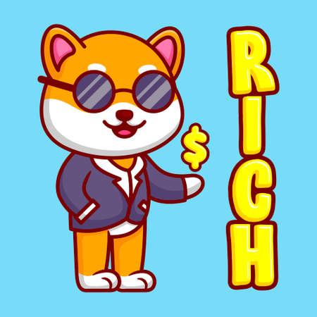 Cute Shiba Inu as a Rich Businessman Cartoon Vector Icon Illustration. Animal Character Mascot Flat Concept.のイラスト素材