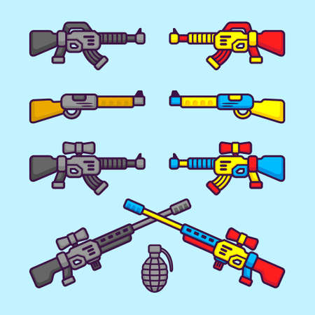 Set of Weapon in Cartoon. Military Kit Vector Illustration. Flat Style Concept.のイラスト素材