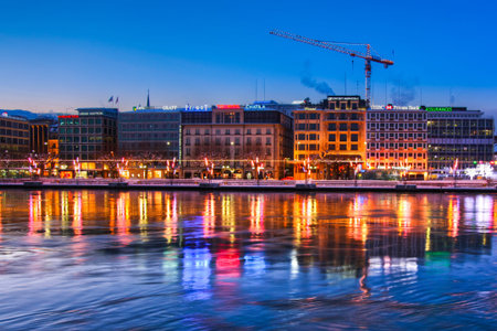 December 4, 2010. Geneva cityscape at dawn. Picture can be used to depict Geneva as a major European...