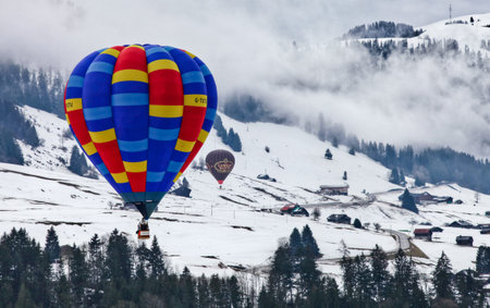 January 23rd, 2012 Chateau de Oex, Switzerland. The 34th International Hot Air Balloon Festival in...