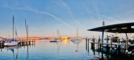 General view of Geneva, Switzerland across Lake Genevaの写真素材