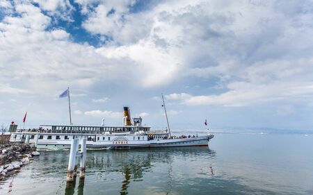 Yvoire, France  Cruise ship ferrying tourist to Yvoire, Franceのeditorial素材