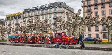 Tourist sightseeing in a small train in Geneva  のeditorial素材