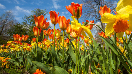 Tulips in spring at Morges, Switzerlandの写真素材