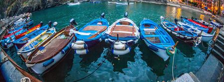 Boats at Vernazza s harbor, Cinque Terre, Italyの写真素材
