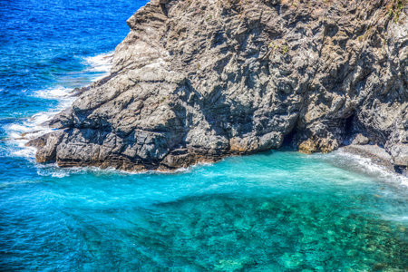 The turquoise and blue color sea at Corniglia, Cinque Terre, Liguria, Italy