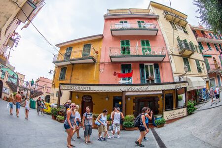 Manarola, Cinque Terre, Liguria. August 6, 2012. Manarola fishing village street view in the summer.のeditorial素材