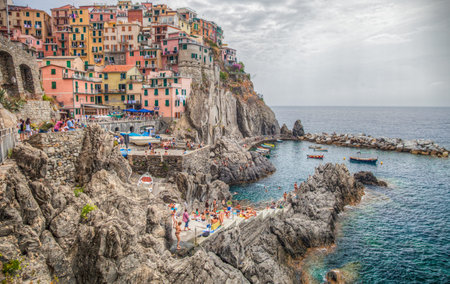 Manarola, Cinque Terre, Liguria. August 6, 2012. View of the Manarola fishing village in the summer.