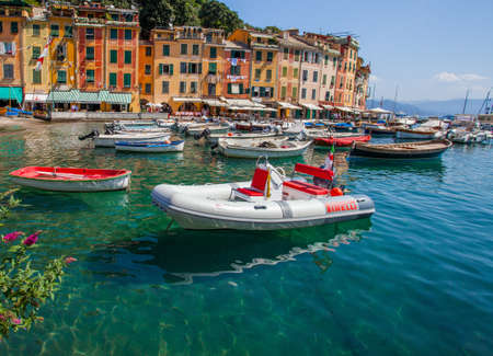 Portofino, Liguria, Italy. August 9, 2012. View of the small tourist village of Portofino, Italy and its harbor.のeditorial素材