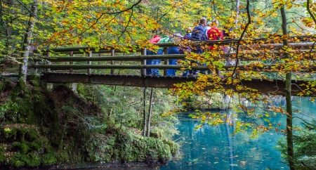 Blausee, Switzerland, October 6th, 2012. Tourists enjoying the view of the crystal clear lake at Blausee, Switzerland.のeditorial素材