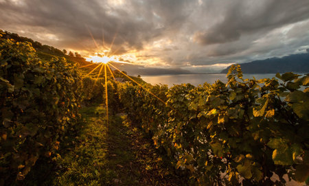 Vineyards at Lavaux, Switzerland during sunrise