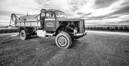 Satigny, Geneva, Switzerland, October 14th, 2012.  The Swiss made old Berna truck. This truck was used mainly for transportation of goods and was very popular in Switzerland.のeditorial素材
