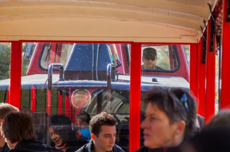 Brienzer-Rothorn, Switzerland, October 20th, 2012. The Brienz-Rothorn railway track still serviced by steam engine locomotives, to the viewing area on top of Rothorn mountains.のeditorial素材