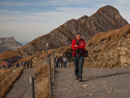Brienzer-Rothorn, Switzerland, October 20th, 2012.  Visitors and tourists on top of the Rothorn mountain.のeditorial素材