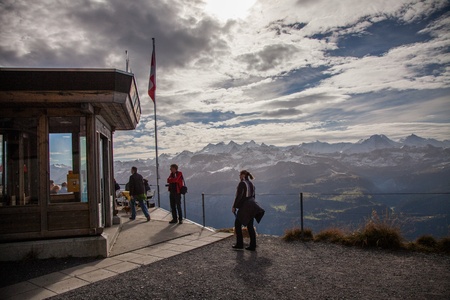 Brienzer-Rothorn, Switzerland, October 20th, 2012.  Visitors and tourists on top of the Rothorn mountain.のeditorial素材