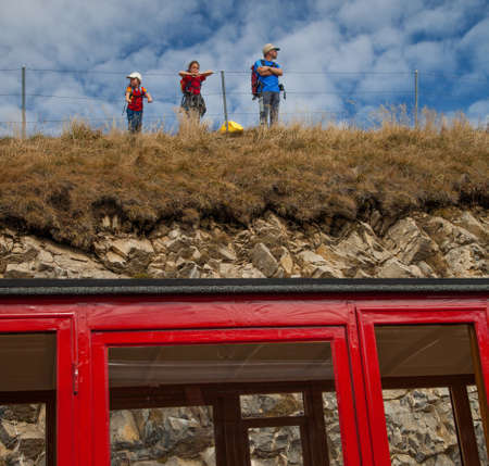 Brienzer-Rothorn, Switzerland, October 20th, 2012. A group of hikers waiting at the many hiking trails at Brienzer-Rothorn mountains. のeditorial素材