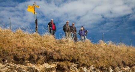 Brienzer-Rothorn, Switzerland, October 20th, 2012. A group of hikers waiting at the many hiking trails at Brienzer-Rothorn mountains. のeditorial素材