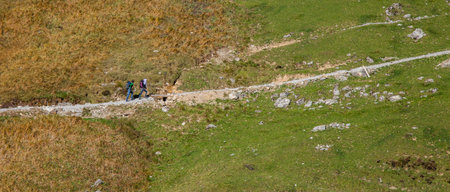 Brienzer-Rothorn, Switzerland, October 20th, 2012. A group of hikers walking the many hiking trails at Brienzer-Rothorn mountains. のeditorial素材