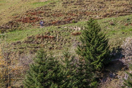 Brienzer-Rothorn, Switzerland, October 20th, 2012. A group of hikers walking the many hiking trails at Brienzer-Rothorn mountains. のeditorial素材